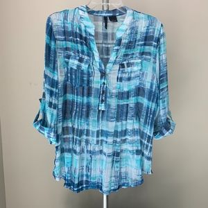 New Directions Blue Plaid Blouse